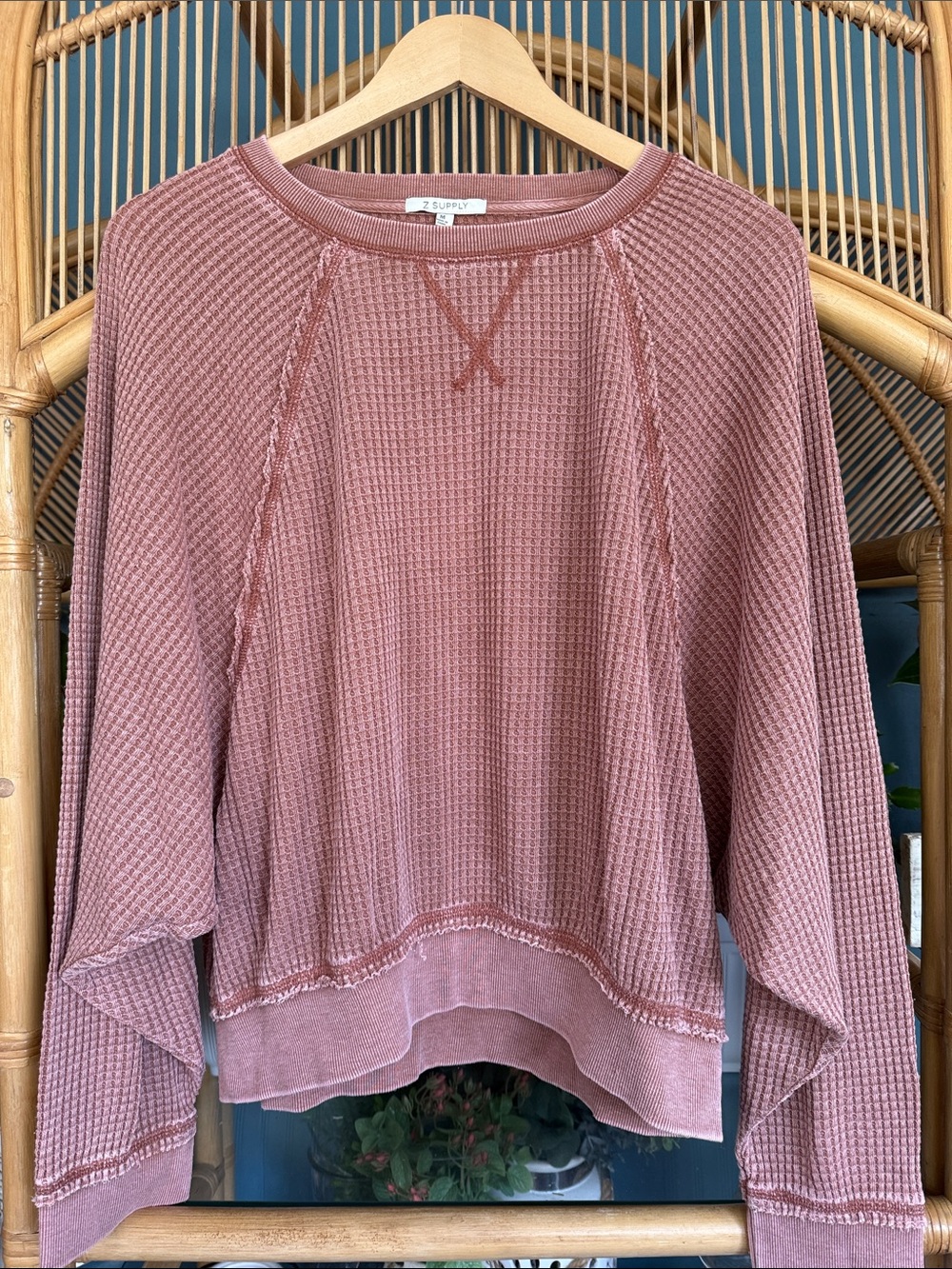 Z Supply Dusty Rose Waffle Crewneck Pullover